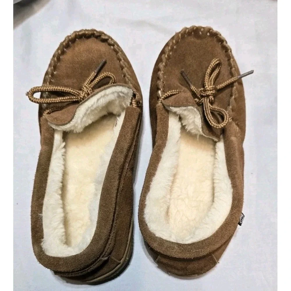 Lam slip on moccasin slippers - 3 youth Brown